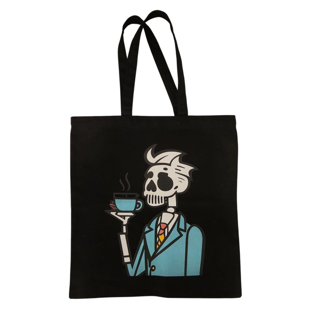Black Canvas Tote Bag with Skeleton Design
